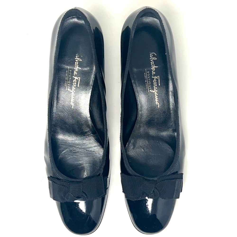 Salvatore Ferragamo Black Patent Vara Bow Flats